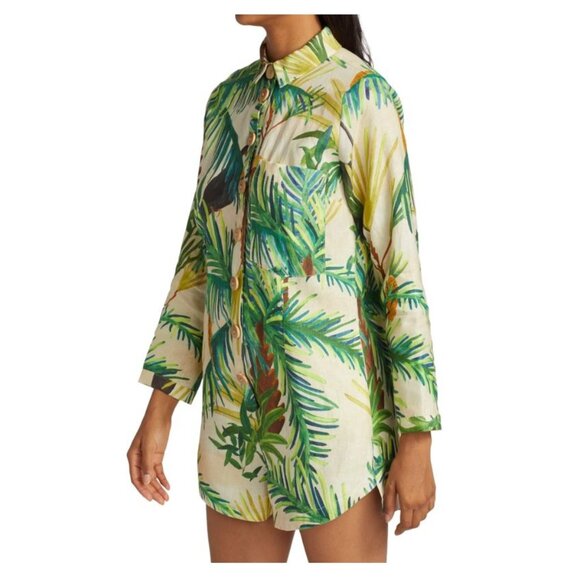 Farm Rio 100% Linen Paradise Toucan-Print Romper, Size M - Picture 3 of 8